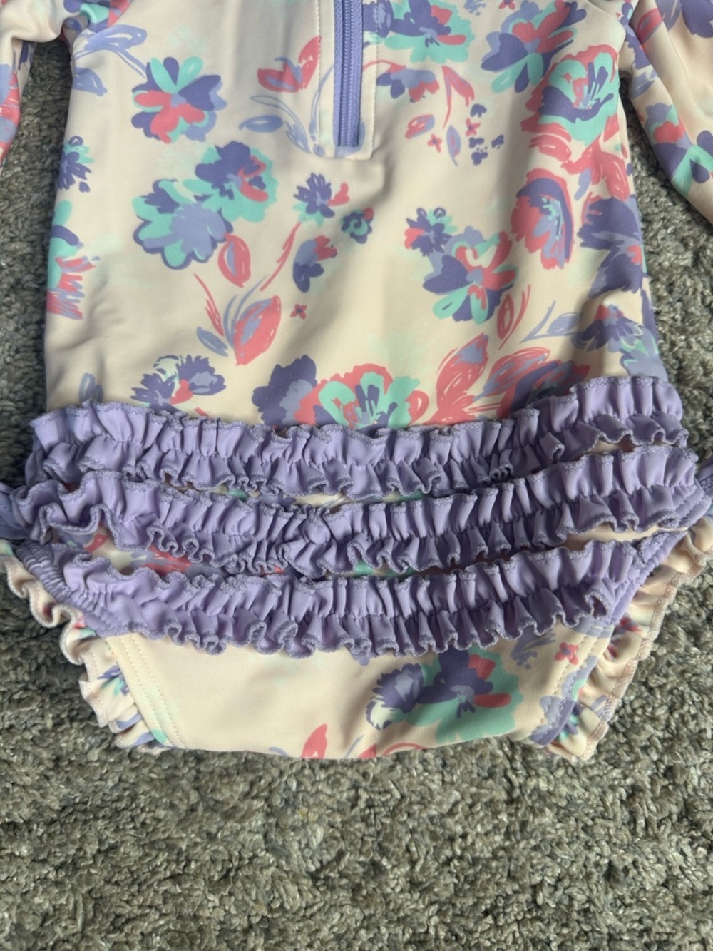 RuffleButts Princess Meadow Long Sleeved Rash Guard swimsuit 3-6 floral UPF 50 - Picture 8 of 9